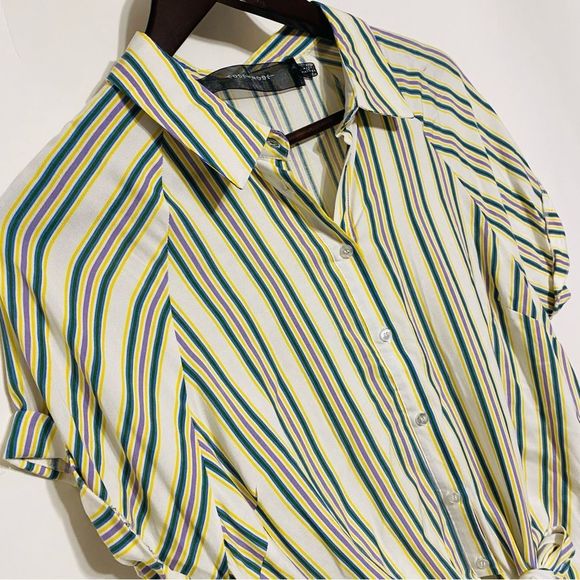 Code X Mode Womens Striped Short Sleeve Button Down Shirt Size L - Picture 5 of 5